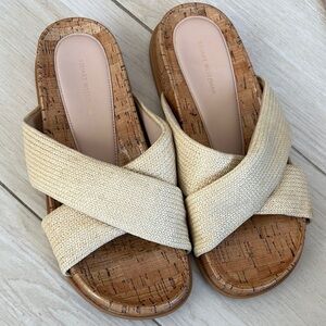 Stuart Weitzman Cream Sandals Cork Base Crisscross Straps